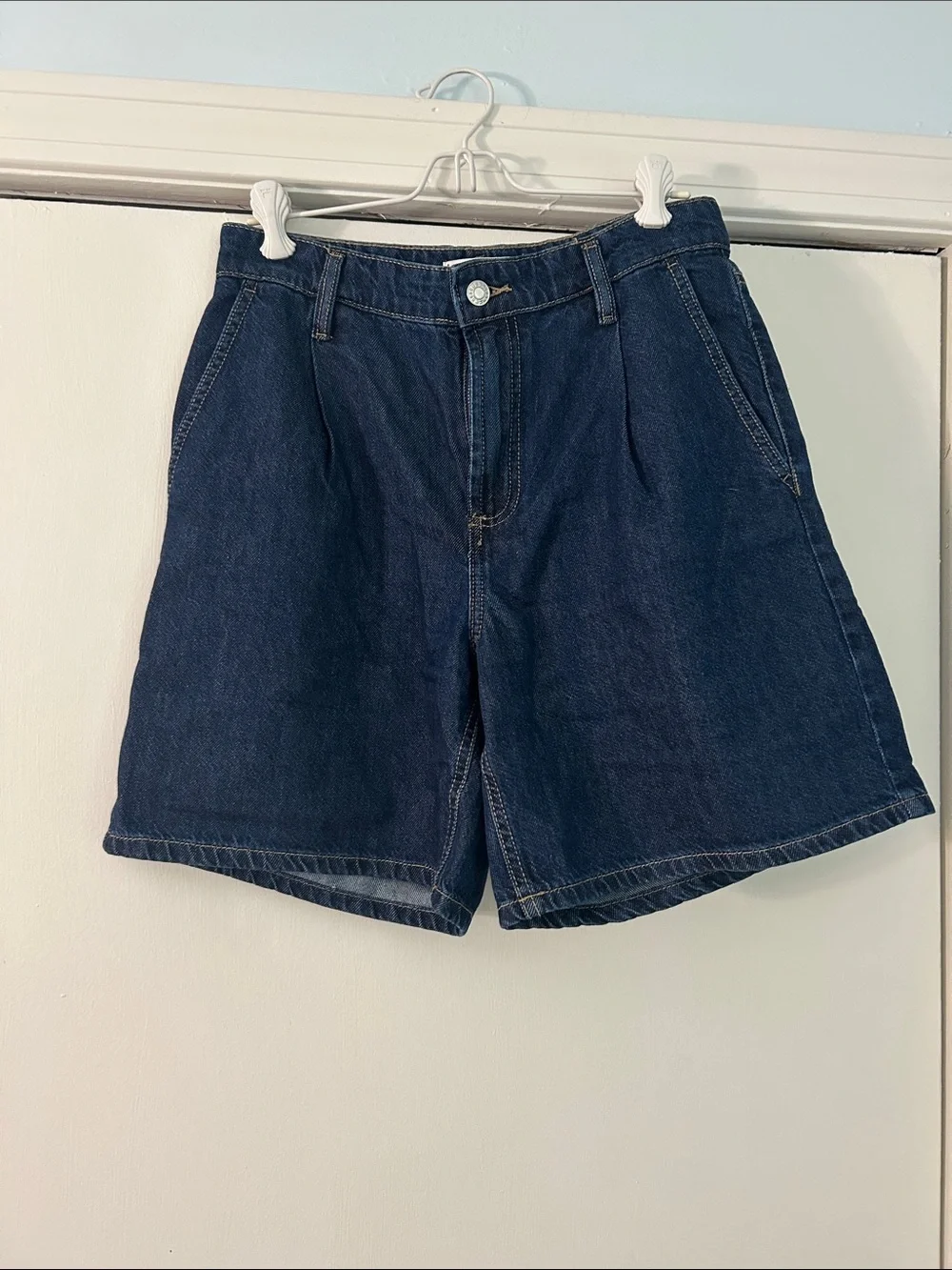 Mango Women’s Baggy Dark Blue Denim Shorts - Jorts